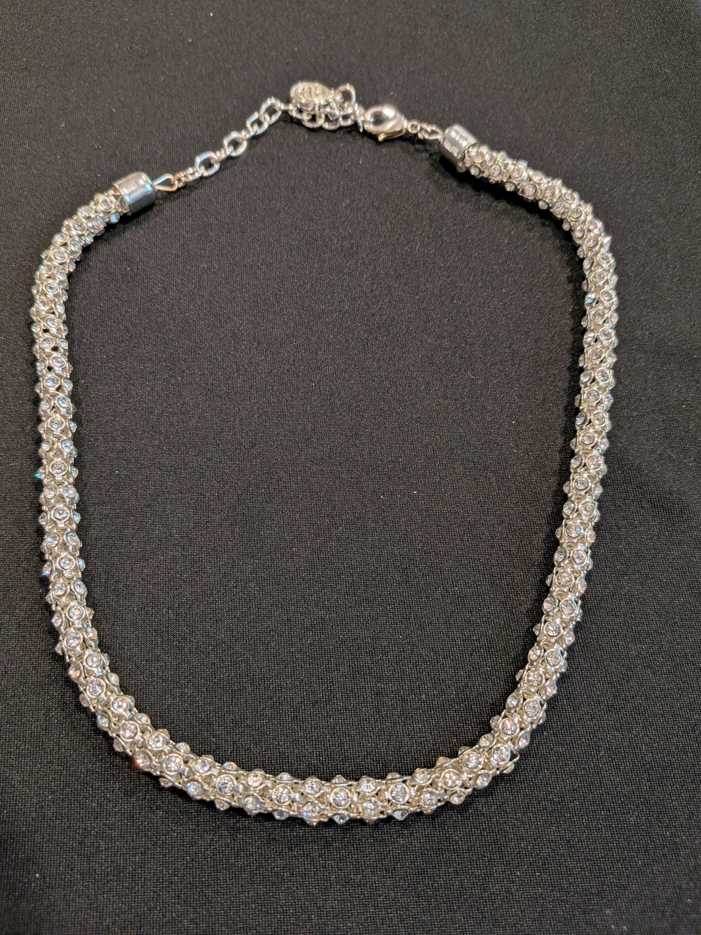 Silver- Tone Clear Crystal Tubular Pave Color Necklace - Sparkling Silver